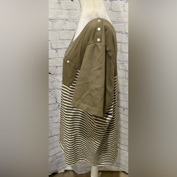 Coral Bay Woman Size 2X Olive And White Short Sleeve Shirt/top - Picture 3 of 7